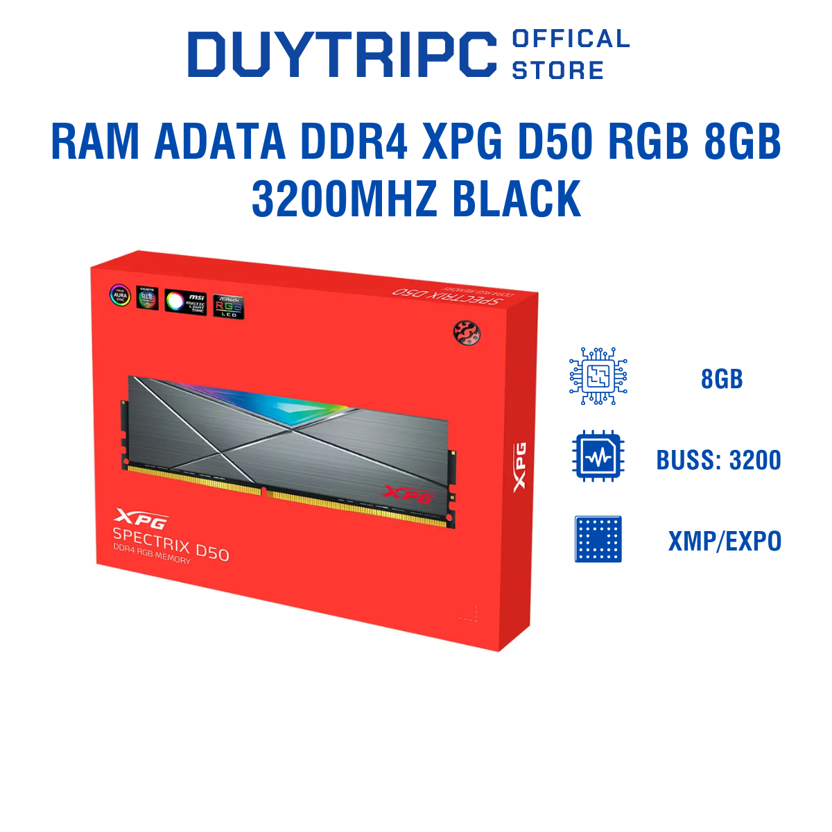 Ram ADATA DDR4 XPG D50 RGB 8GB 3200MHz BLACK